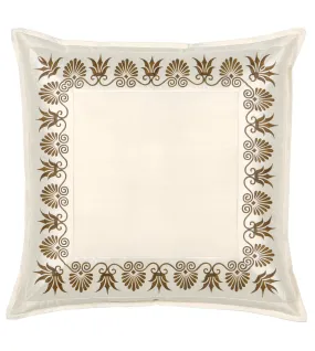 Anthemion Hand-Painted Ivory Silk Euro Sham 27x27