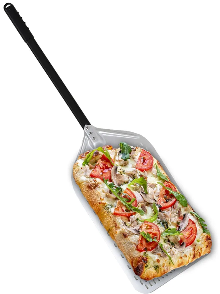 Anygleam Pizza Shovel 30 cm x 70cm Silver for Perforated Peel with Metal Handle Oven Turning Baking Accessory