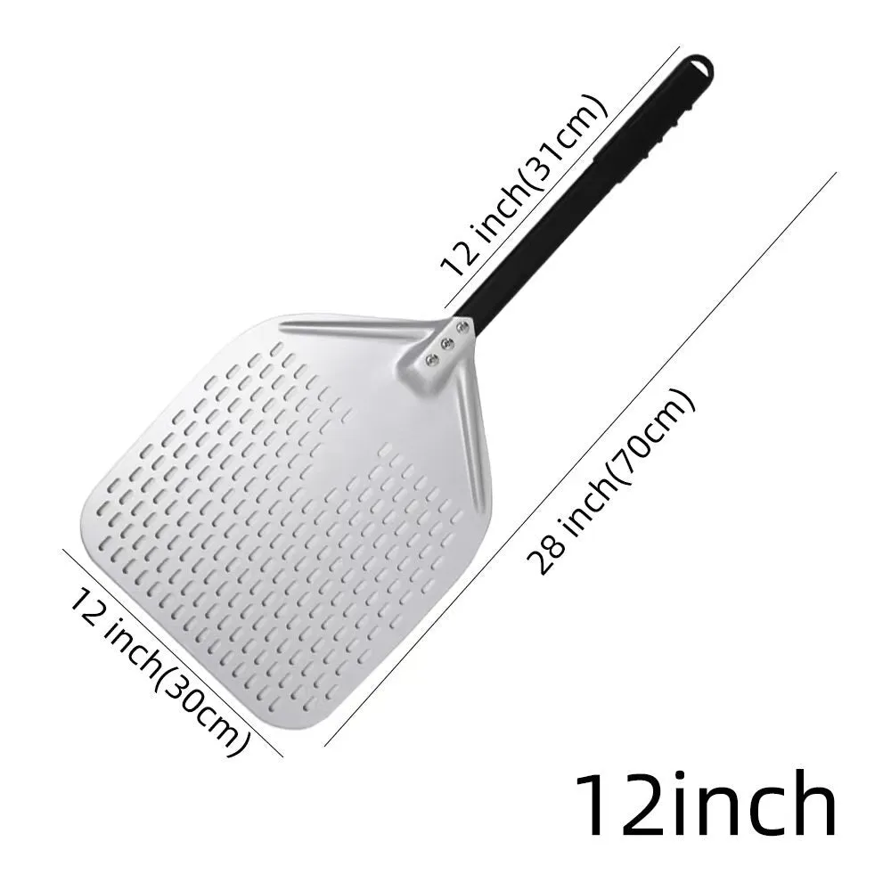 Anygleam Pizza Shovel 30 cm x 70cm Silver for Perforated Peel with Metal Handle Oven Turning Baking Accessory