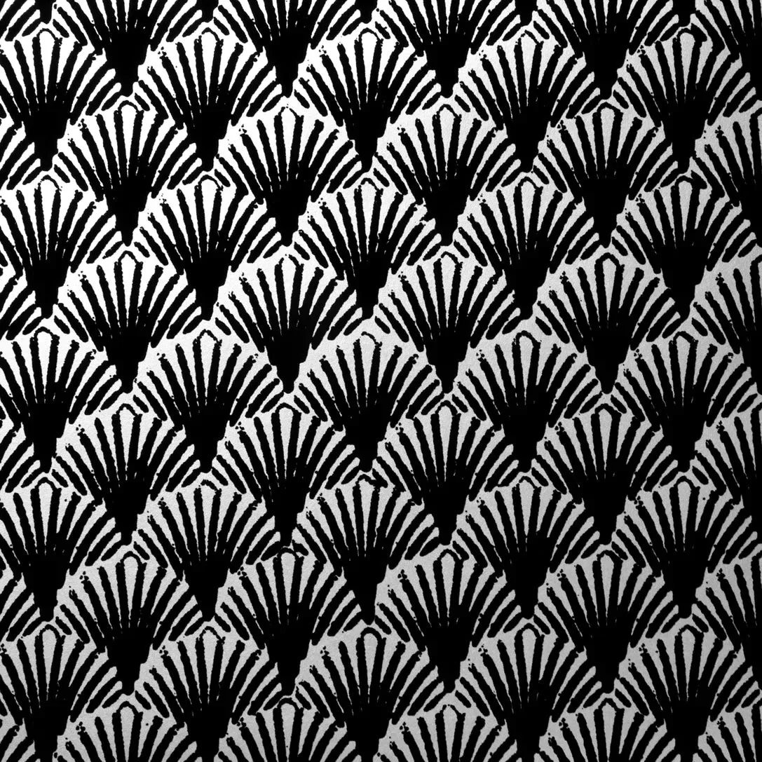 Art Deco Fans Velvet Flock Wallpaper in Black/Silver by Burke Decor