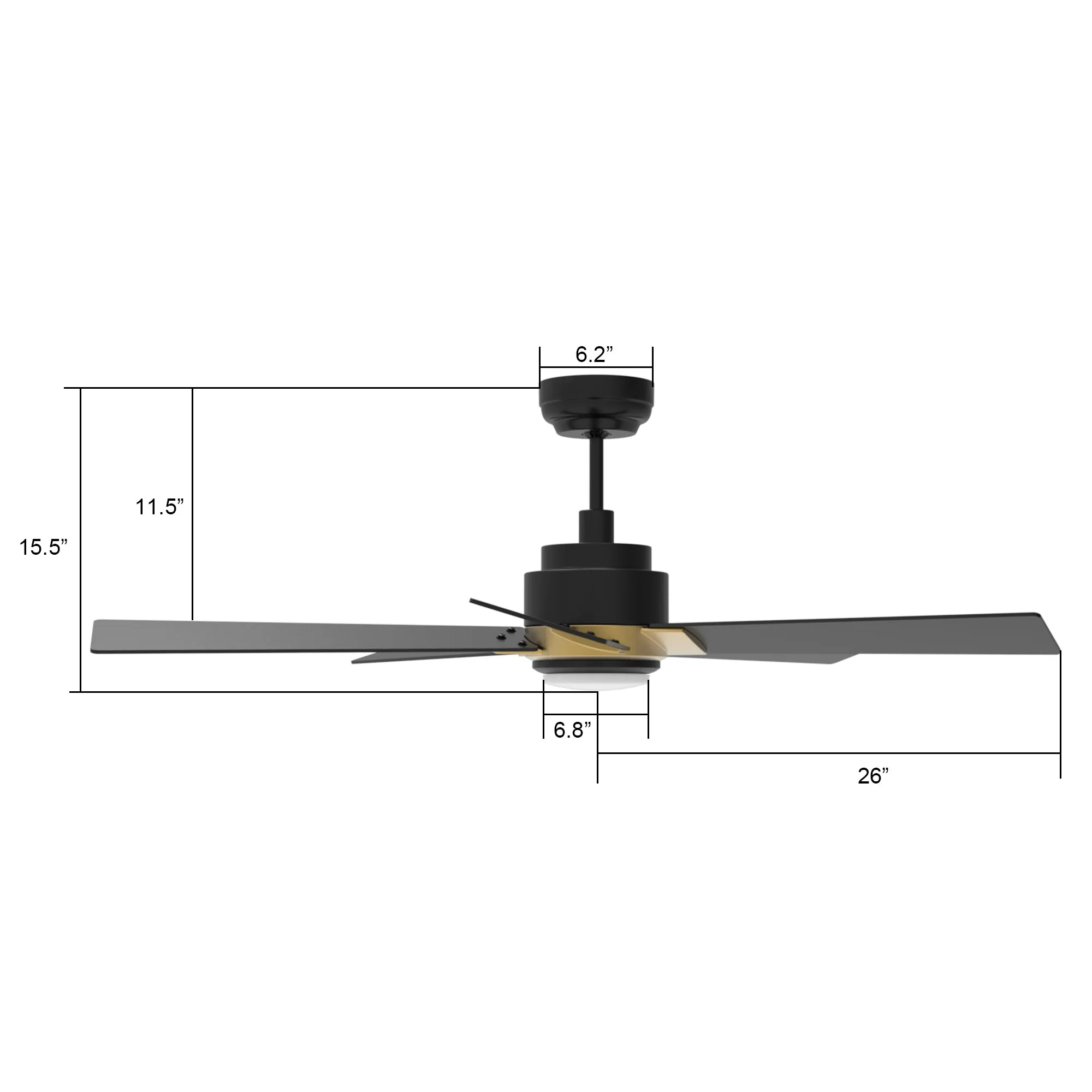 ASCENDER 52 inch 5-Blade Smart Ceiling Fan with LED Light & Remote Control - Gold/Black