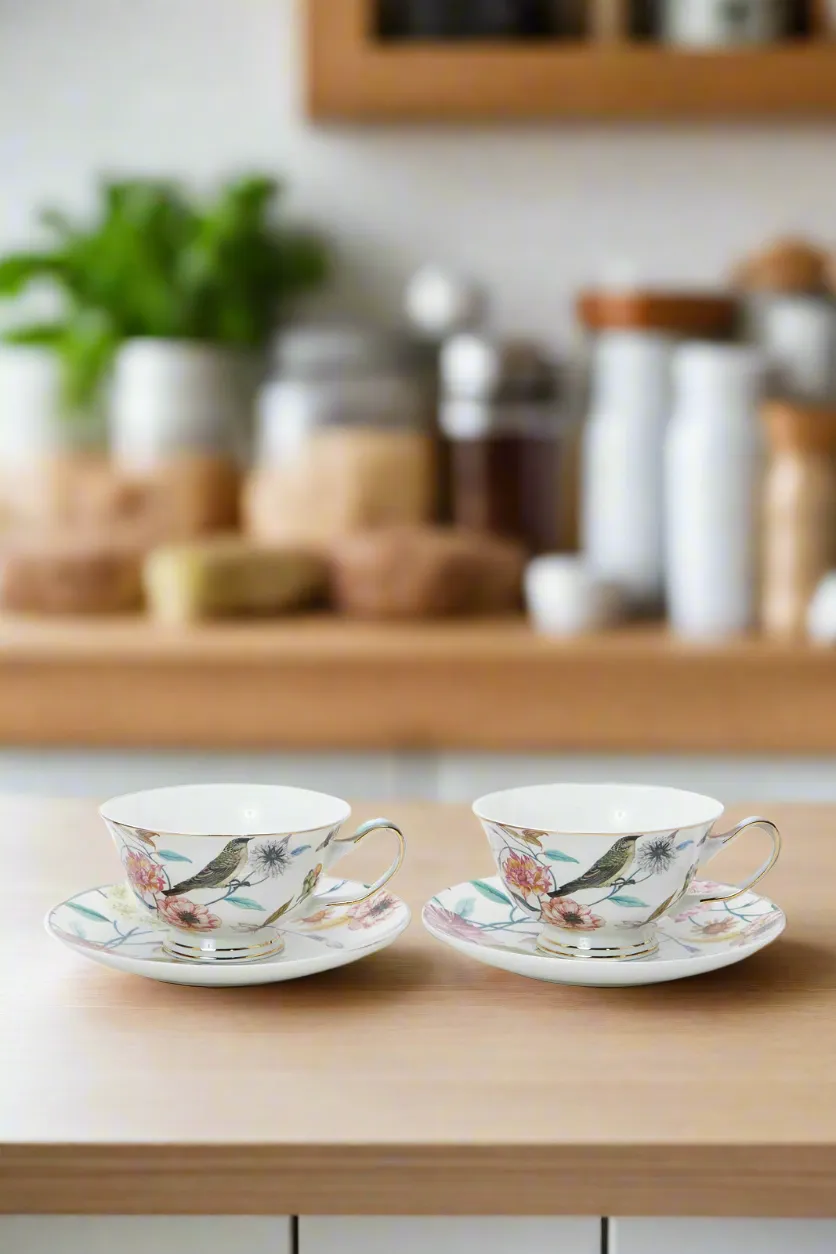 Assorted Printed Cup And Saucer Set (4 Piece)