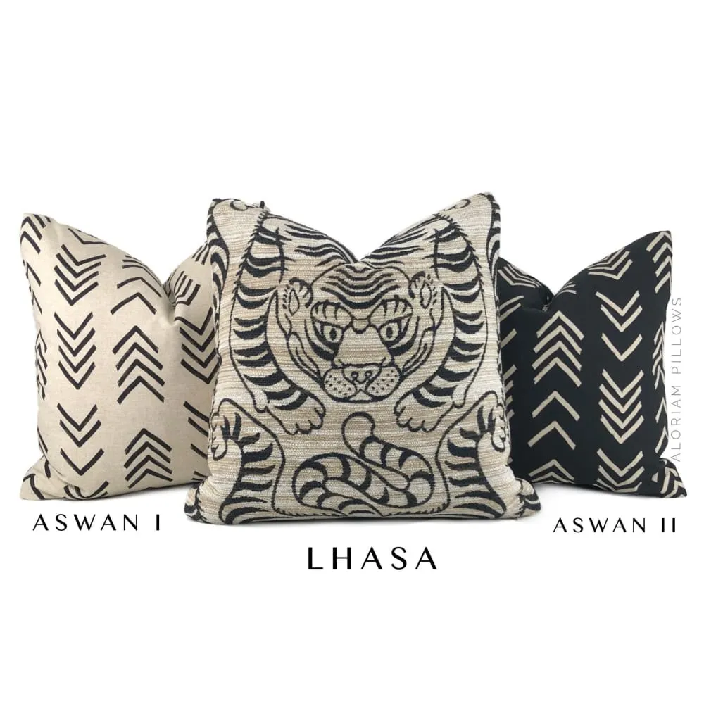 Aswan I Beige Black Tribal Arrow Print Pillow Cover