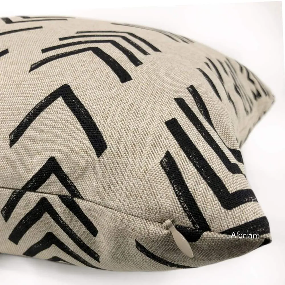 Aswan I Beige Black Tribal Arrow Print Pillow Cover