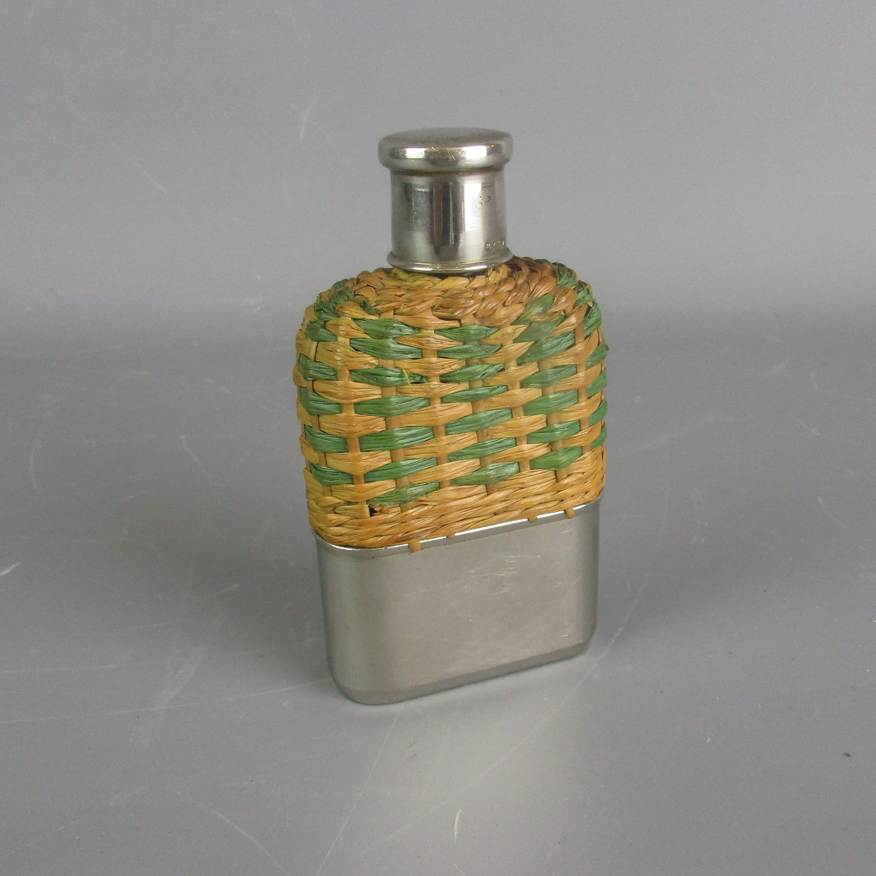 Basket Weave Hip Flask White Metal Antique Early 20th century.