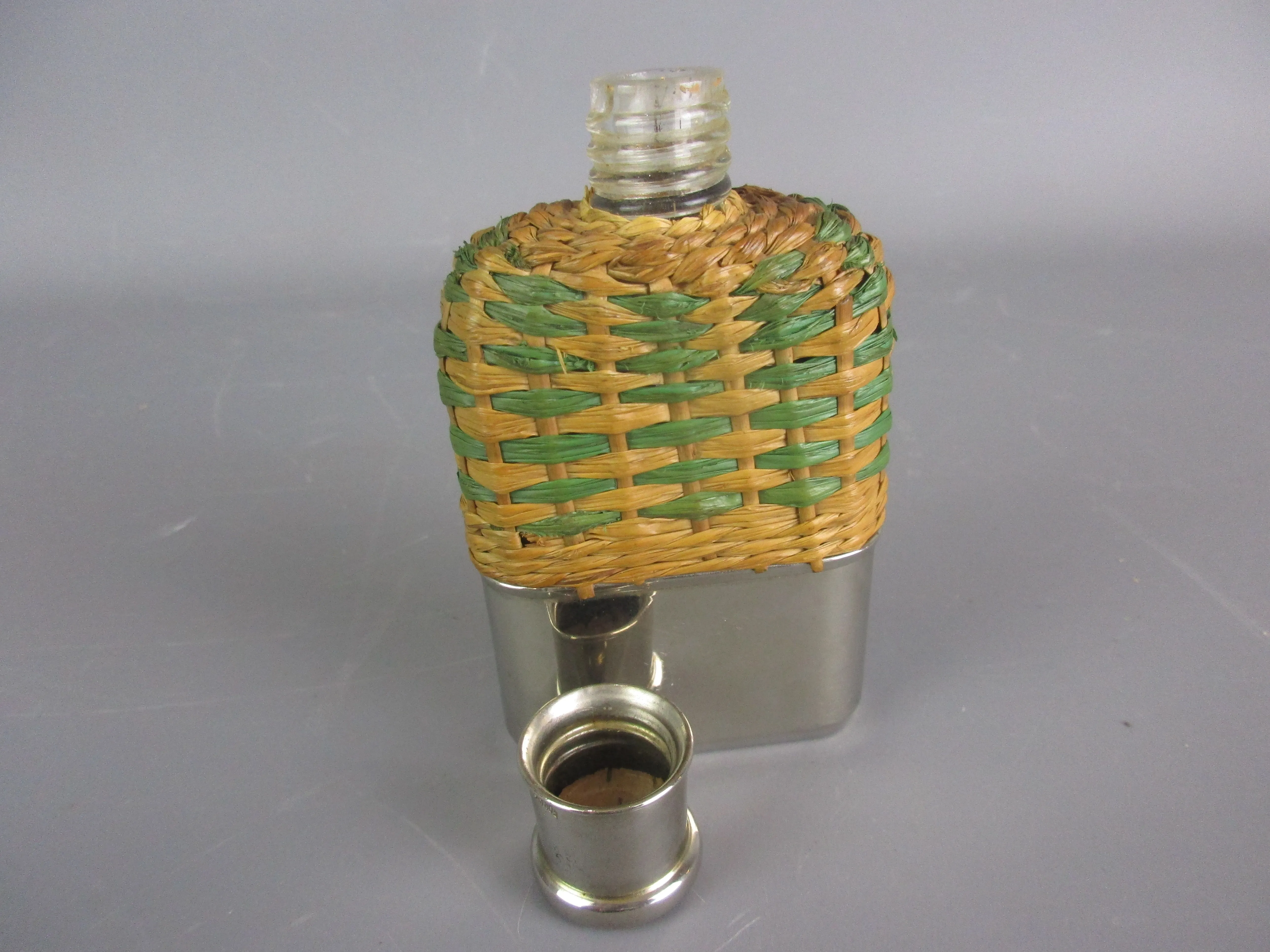 Basket Weave Hip Flask White Metal Antique Early 20th century.