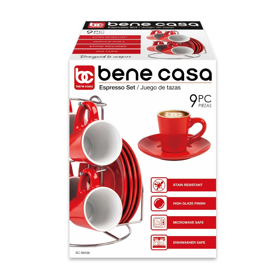 Bene Casa 9-Piece Espresso Demitasse Cup and Saucer Set with Stand (3 colors)