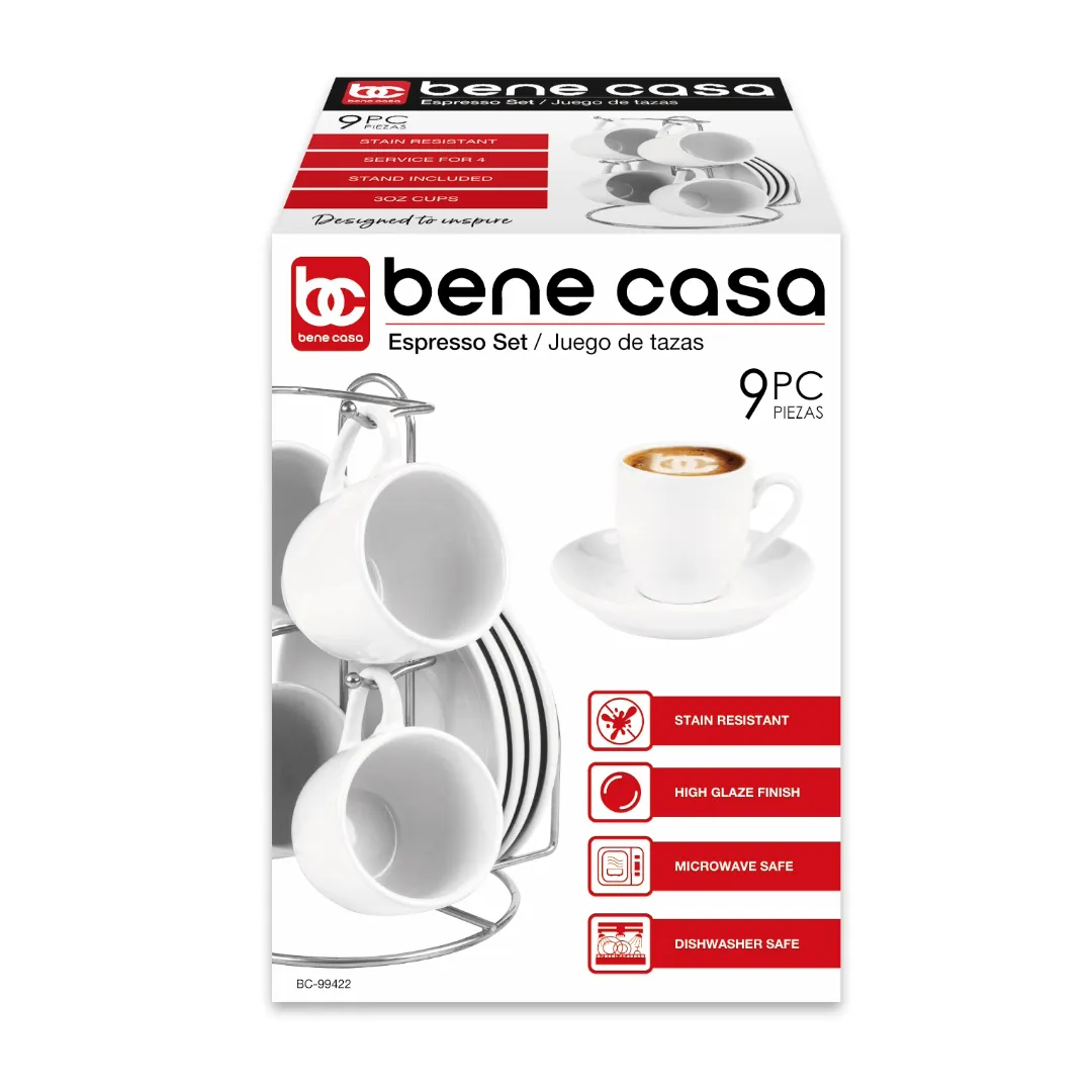 Bene Casa 9-Piece Espresso Demitasse Cup and Saucer Set with Stand (3 colors)