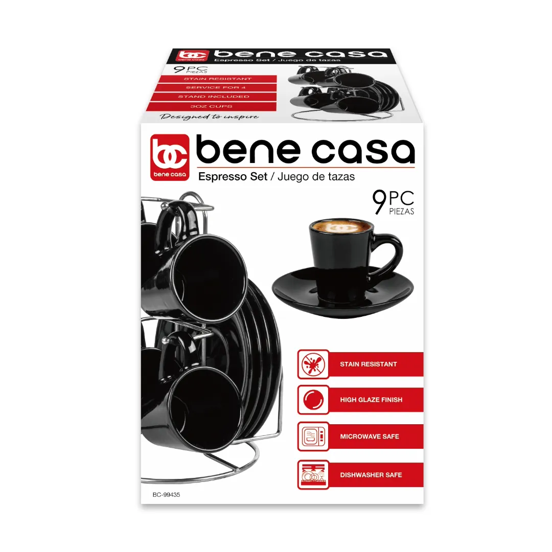 Bene Casa 9-Piece Espresso Demitasse Cup and Saucer Set with Stand (3 colors)