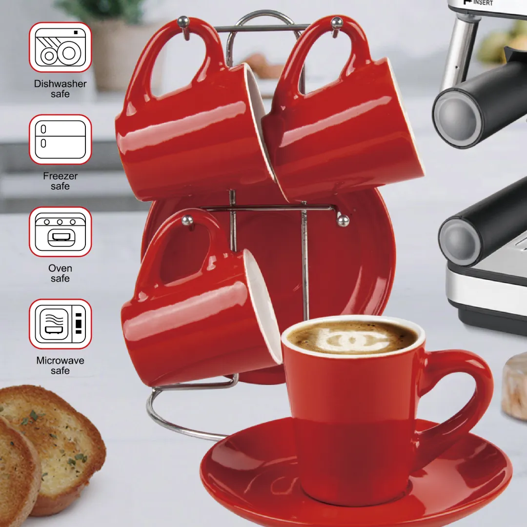 Bene Casa 9-Piece Espresso Demitasse Cup and Saucer Set with Stand (3 colors)