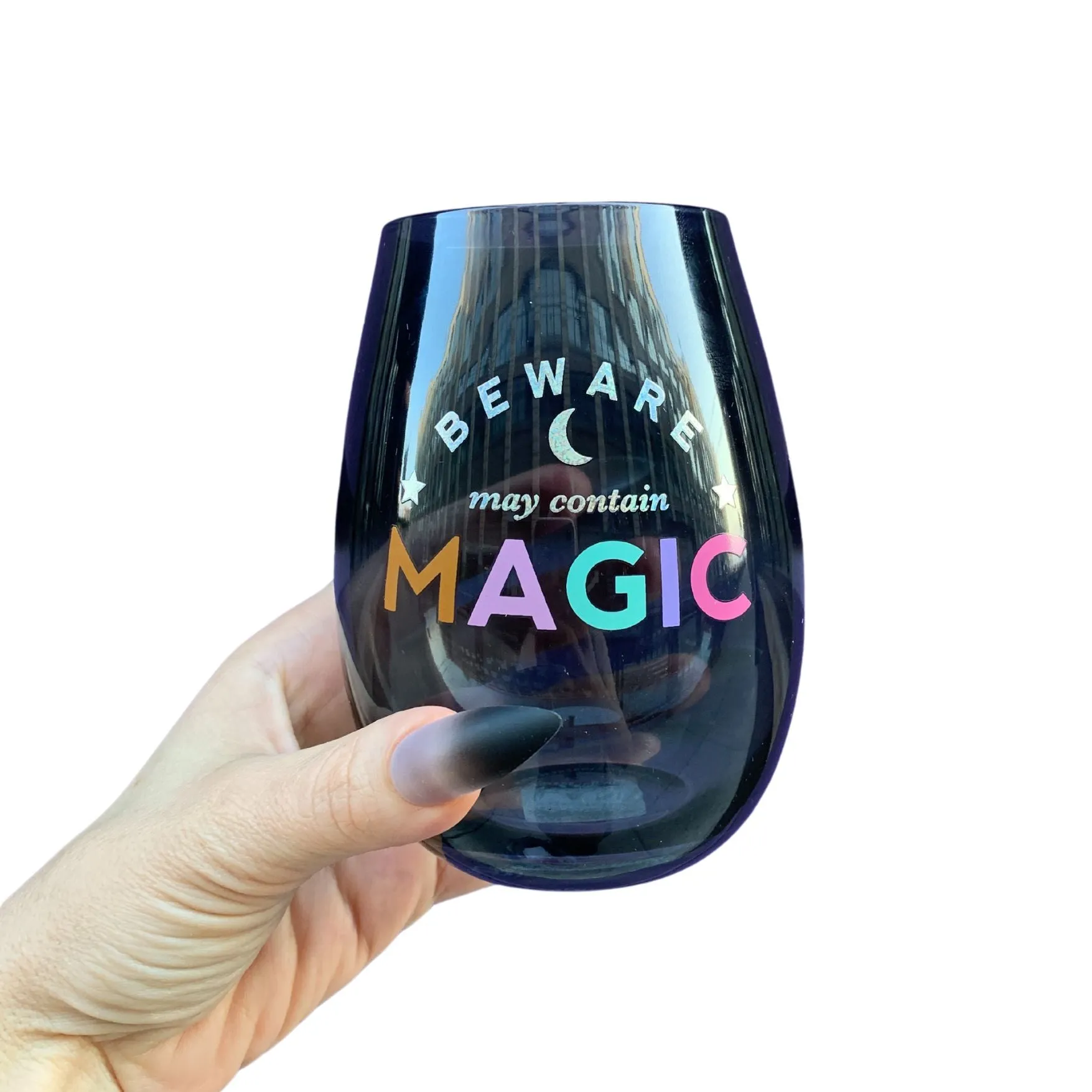 Beware of Magic Stemless Wine Glass in Black | 20 Oz