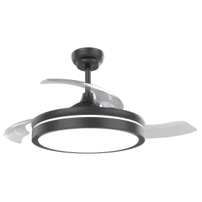 Black 3 Blade Retractable DC Ceiling Fan With CCT LED