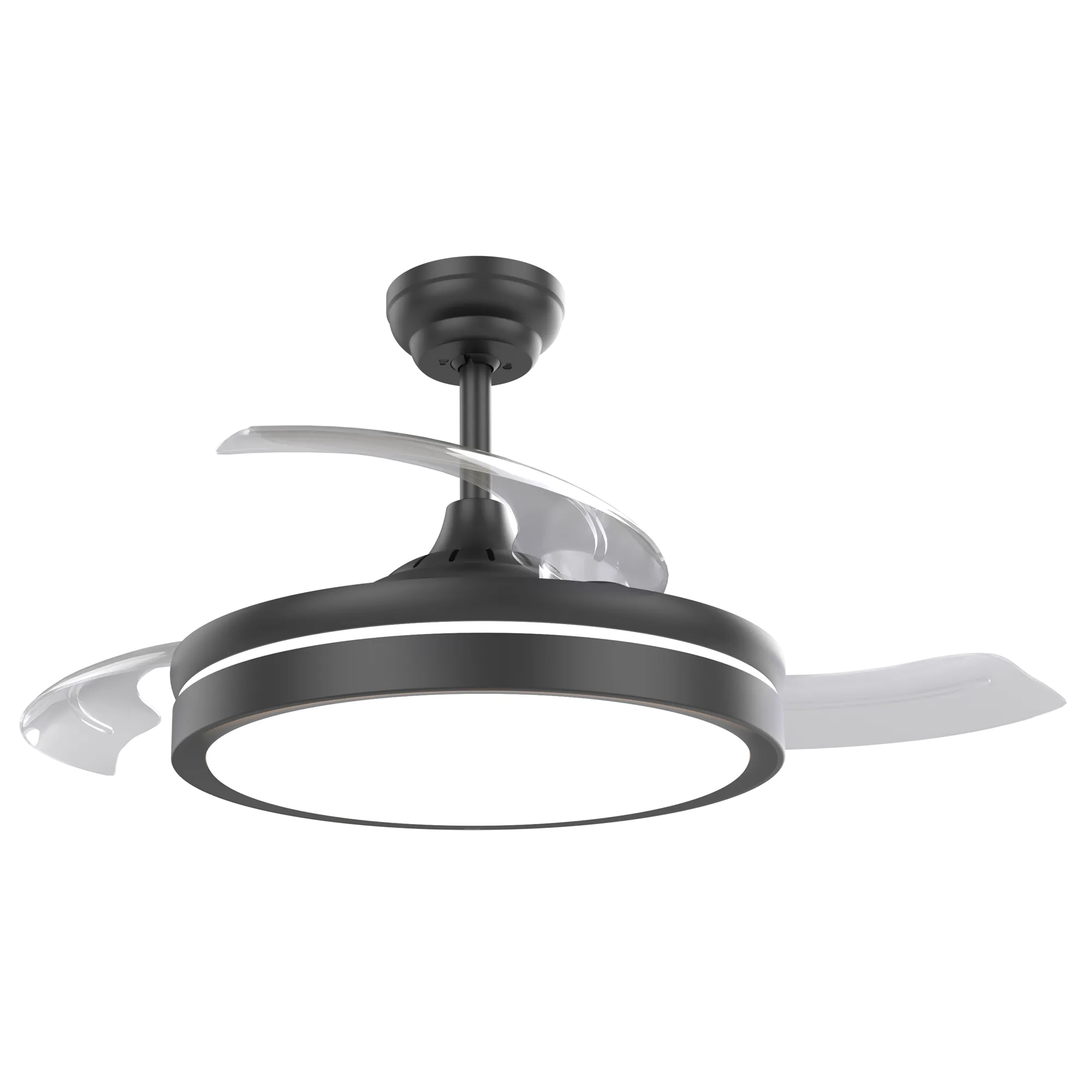 Black 3 Blade Retractable DC Ceiling Fan With CCT LED