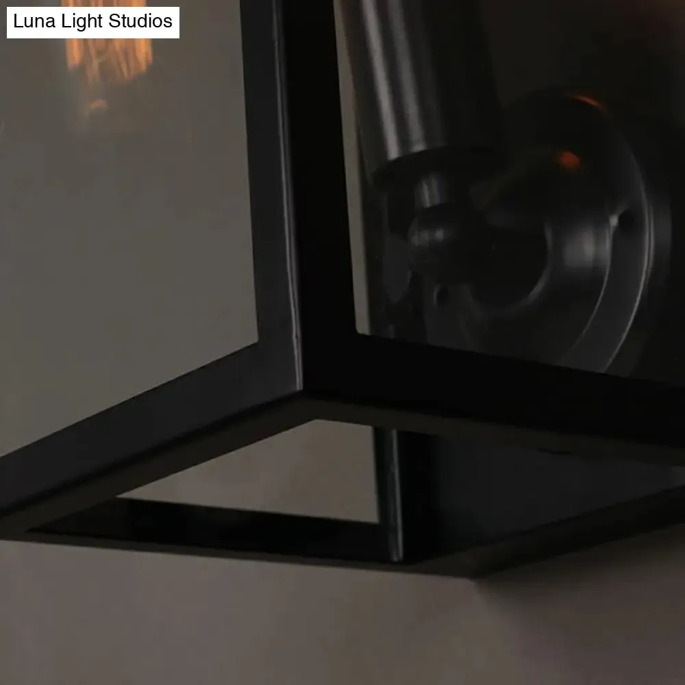 Black Glass Rectangular Box Wall Lamp - Simplicity 1 Head Corridor Light Fixture