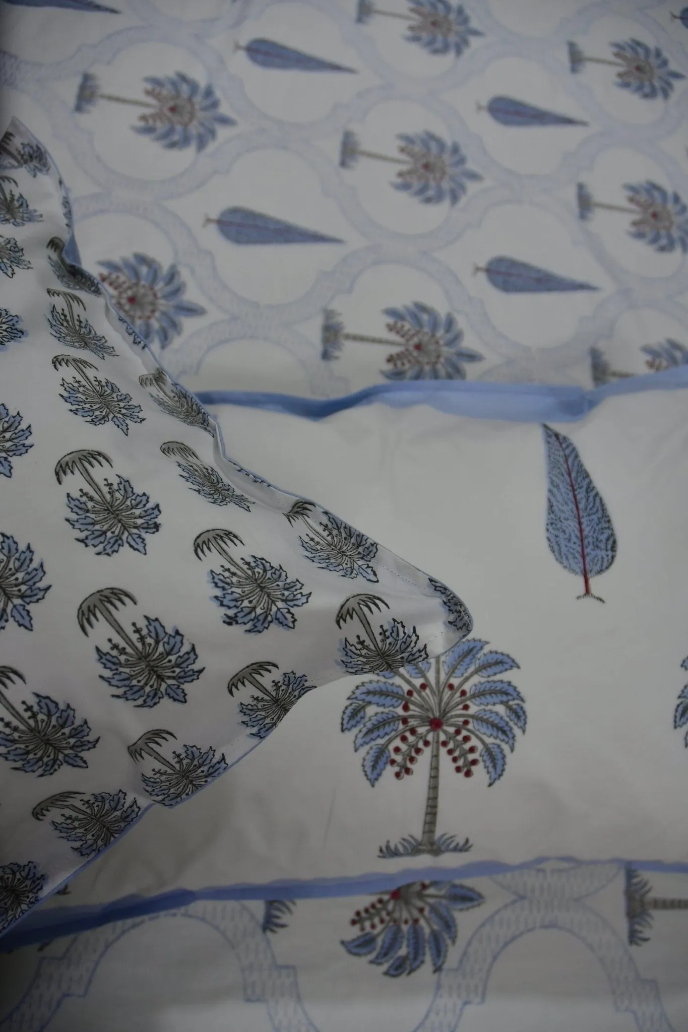 Blue Palm Hand Block Bedsheet