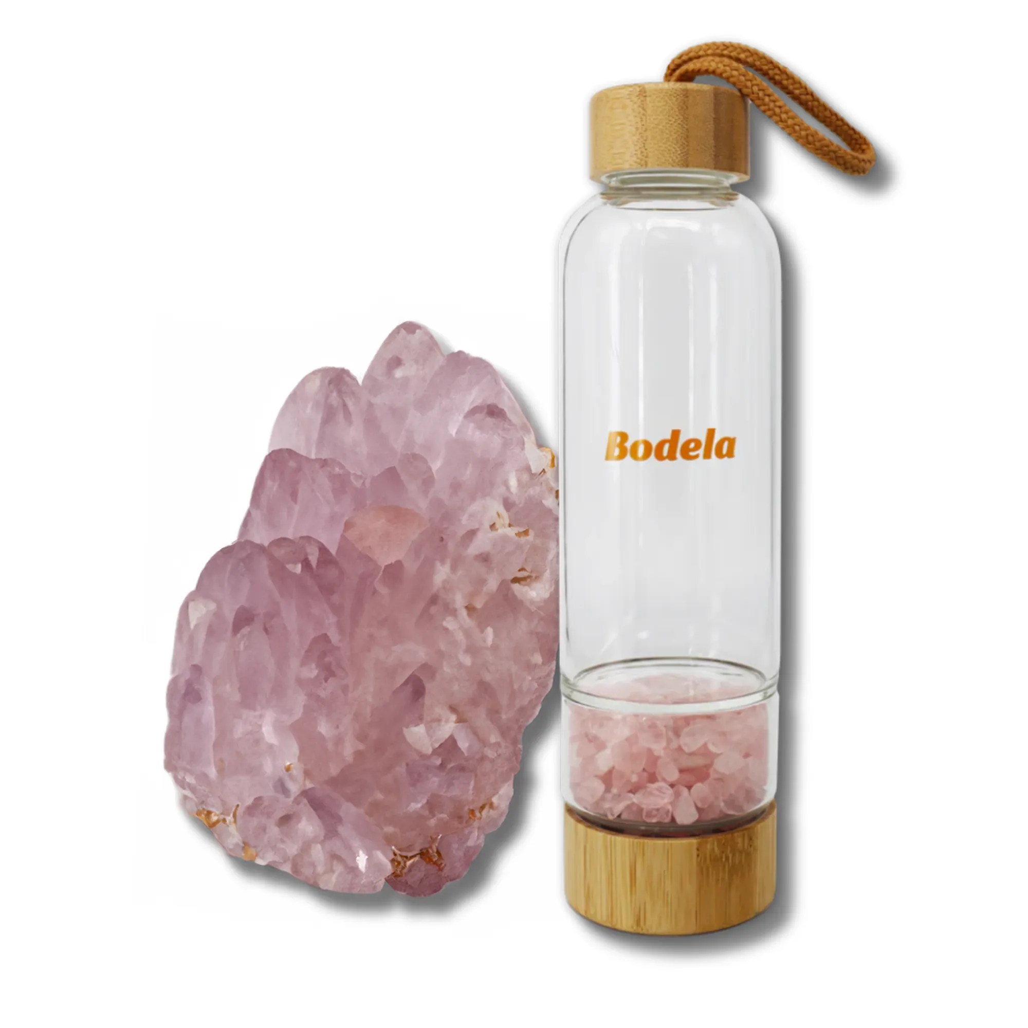 Bodela Rose Quartz Glass Water Bottle