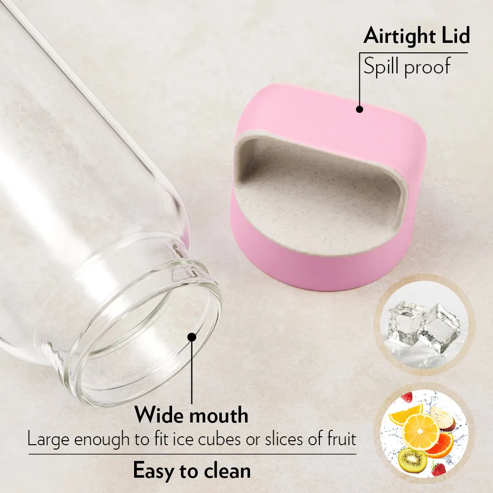 Borosil Crysto Glass Bottle w Pink Lid - Personalise