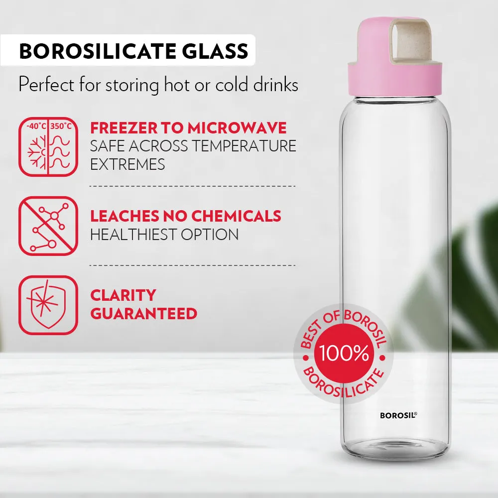 Borosil Crysto Glass Bottle w Pink Lid - Personalise