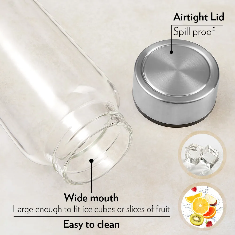 Borosil Crysto Glass Bottle w SS Lid