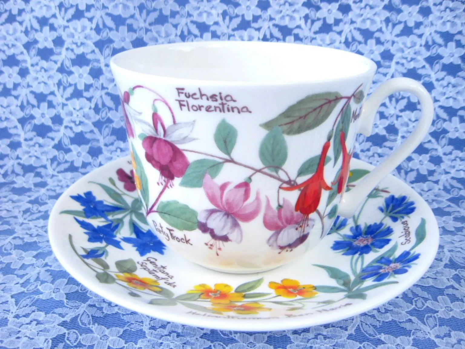 Botanical Breakfast Size Cup And Saucer Roy Kirkham Flowers And Names Bone China