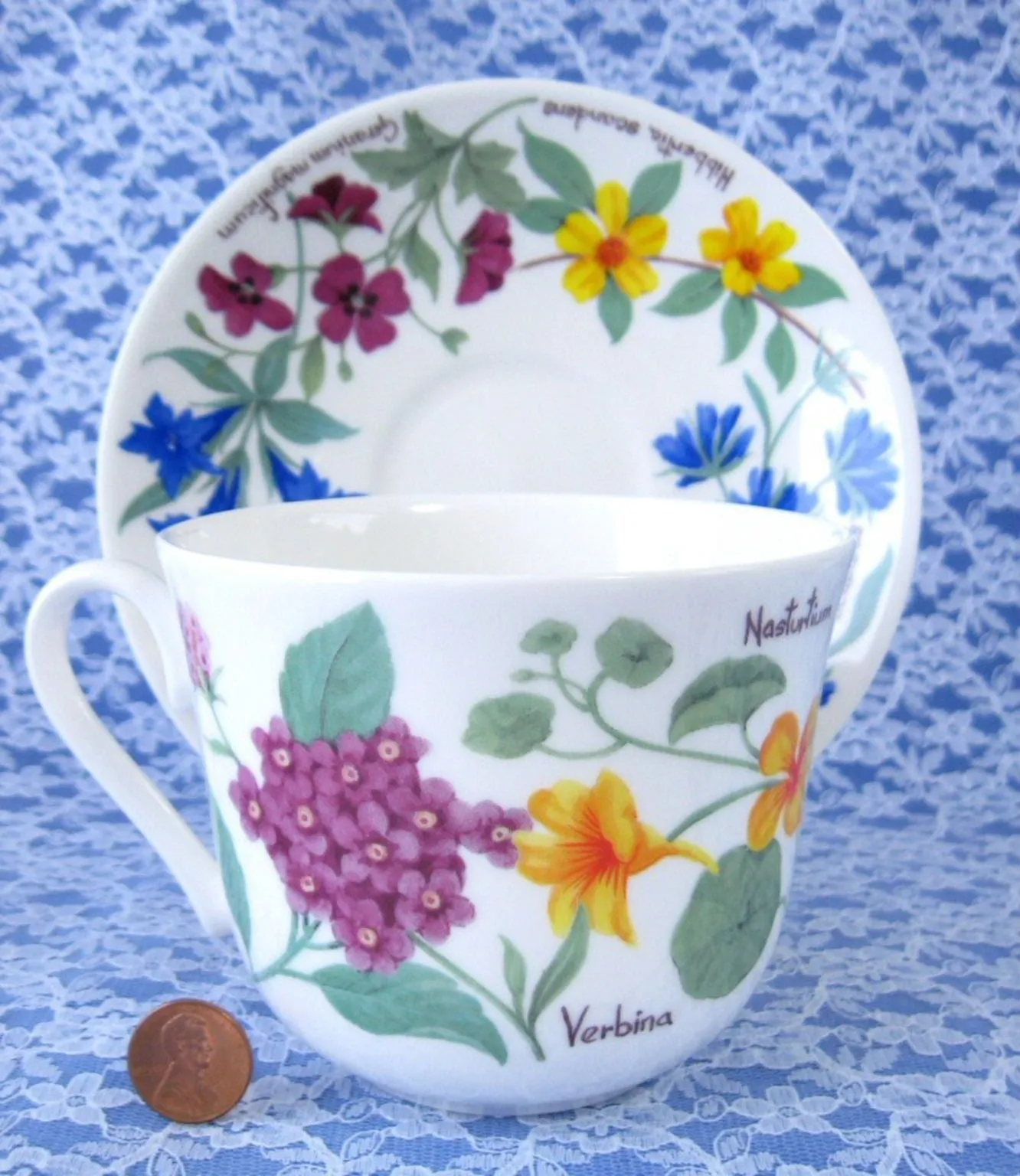 Botanical Breakfast Size Cup And Saucer Roy Kirkham Flowers And Names Bone China