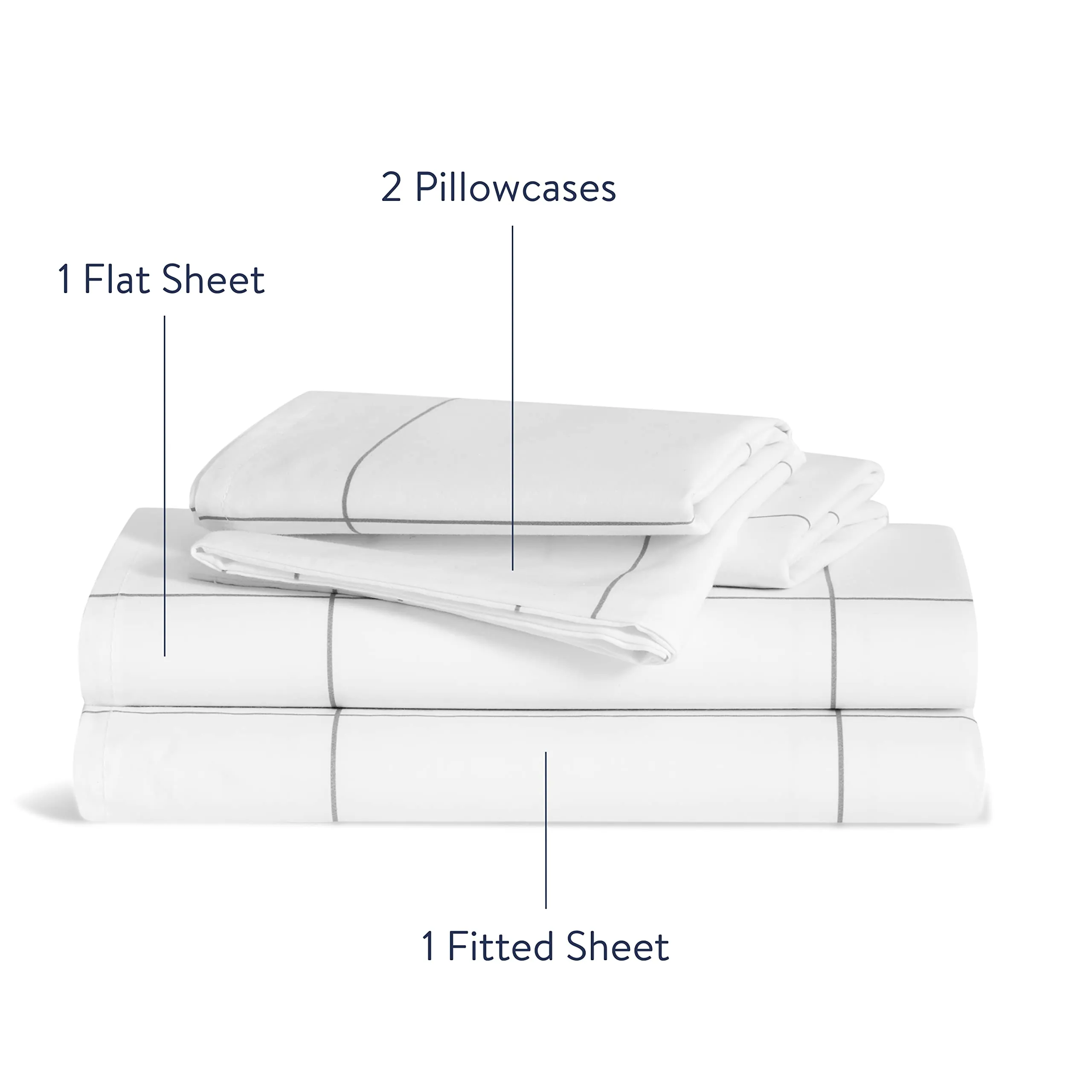 Brooklinen Luxury Percale 4 Piece Sheet Set - 100% Cotton, Queen Size in Window Pane - 1 Fitted Sheet, 1 Flat Sheet, 2 Pillowcases | Best Sheets for Hot Sleepers