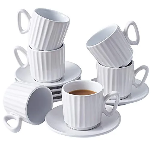 Bruntmor 4 Oz Espresso Coffee Cup Set Of 6 Cute 4 Ounce Ceramic Mugcup White