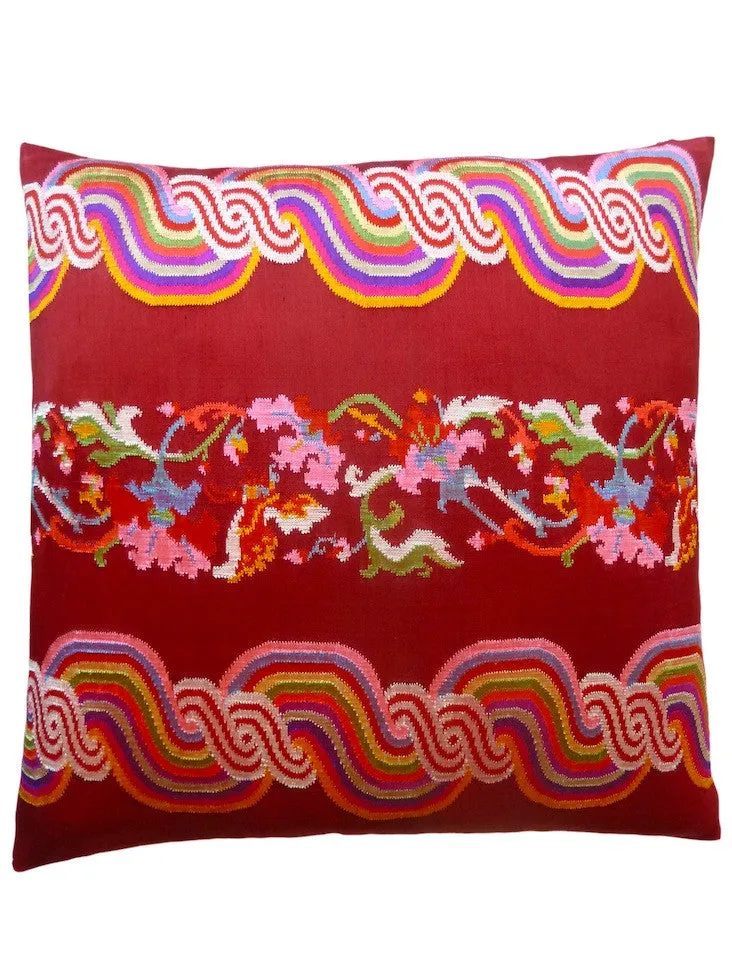 Burmese Silk Pillow Burgundy Rainbow