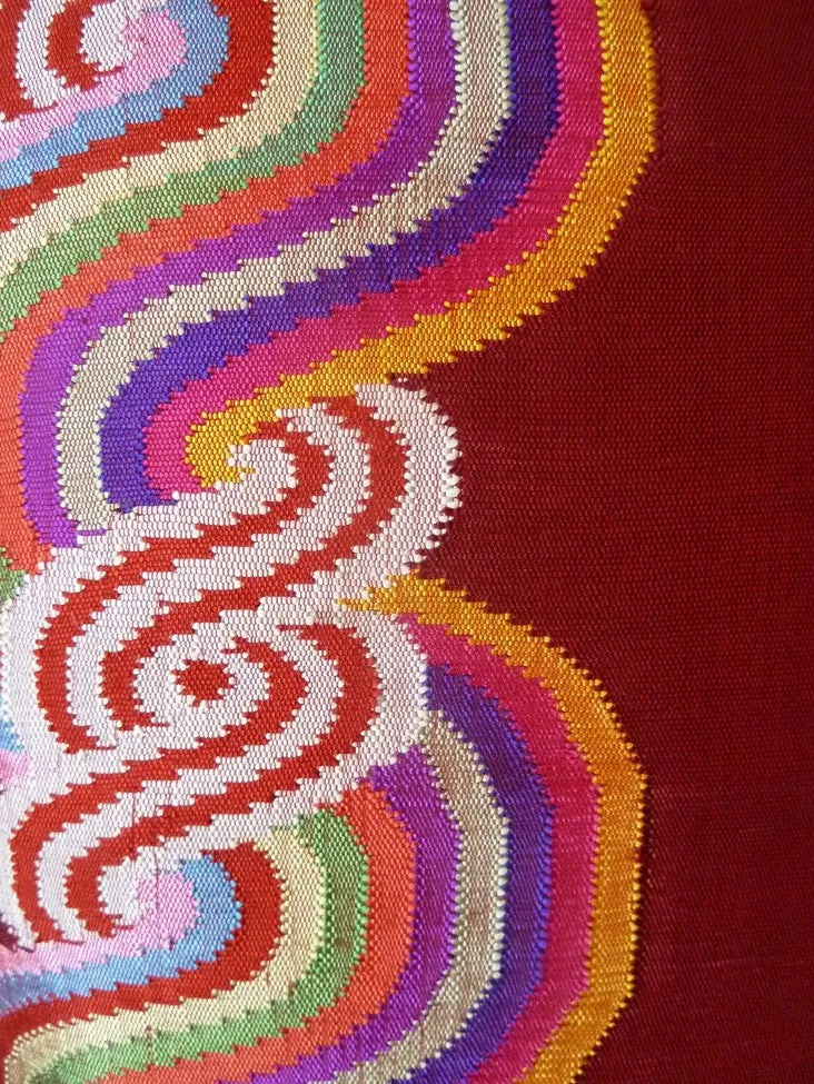 Burmese Silk Pillow Burgundy Rainbow