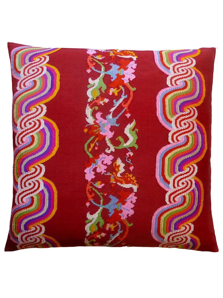 Burmese Silk Pillow Burgundy Rainbow