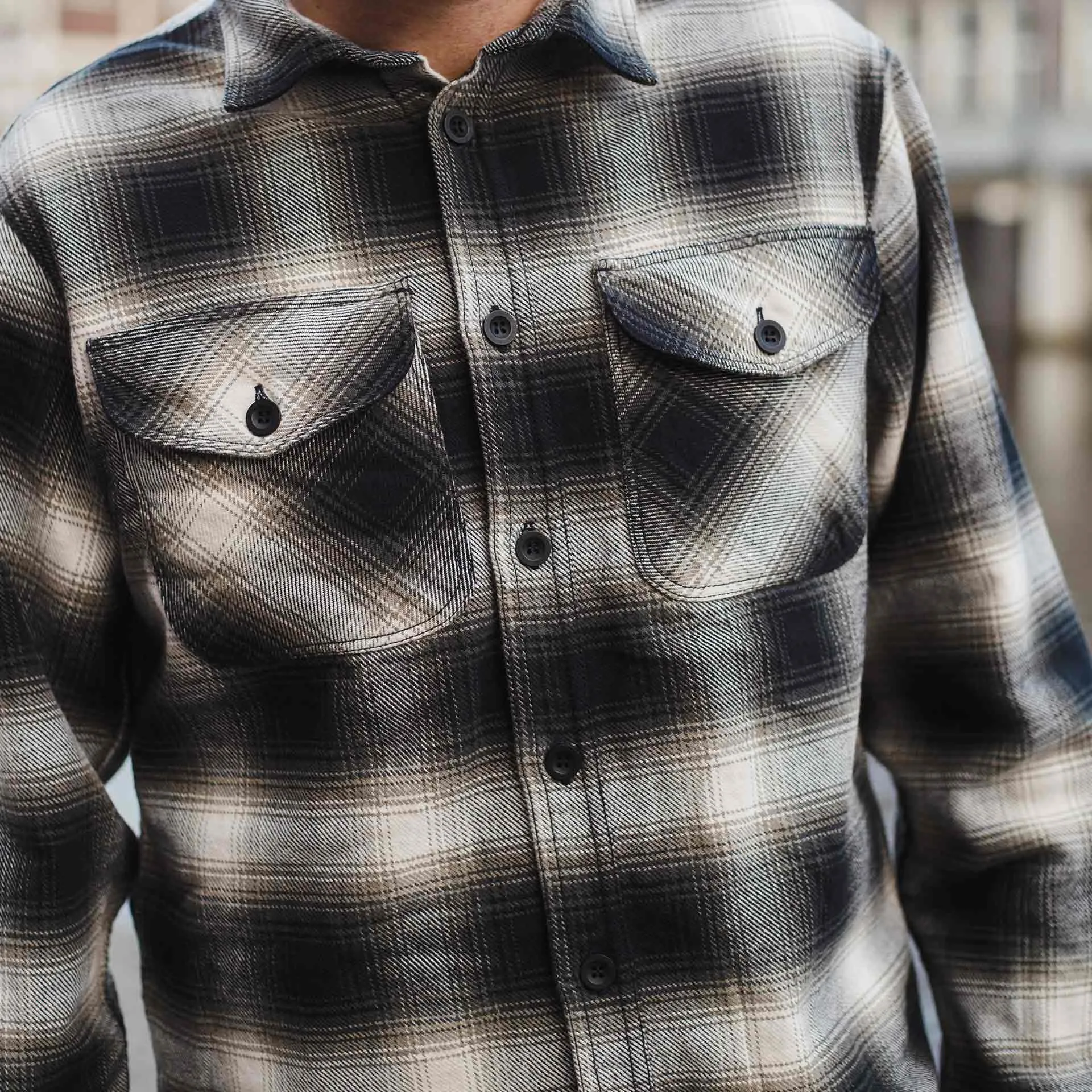 BWS-04 SCOUT OVERSHIRT 9.5 oz. grey ombre check flannel