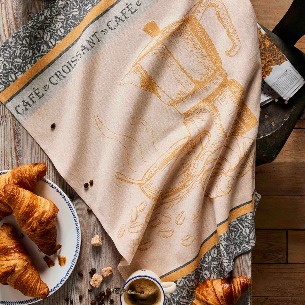 Cafe Croissant French Jacquard Cotton Dish Towel by Coucke