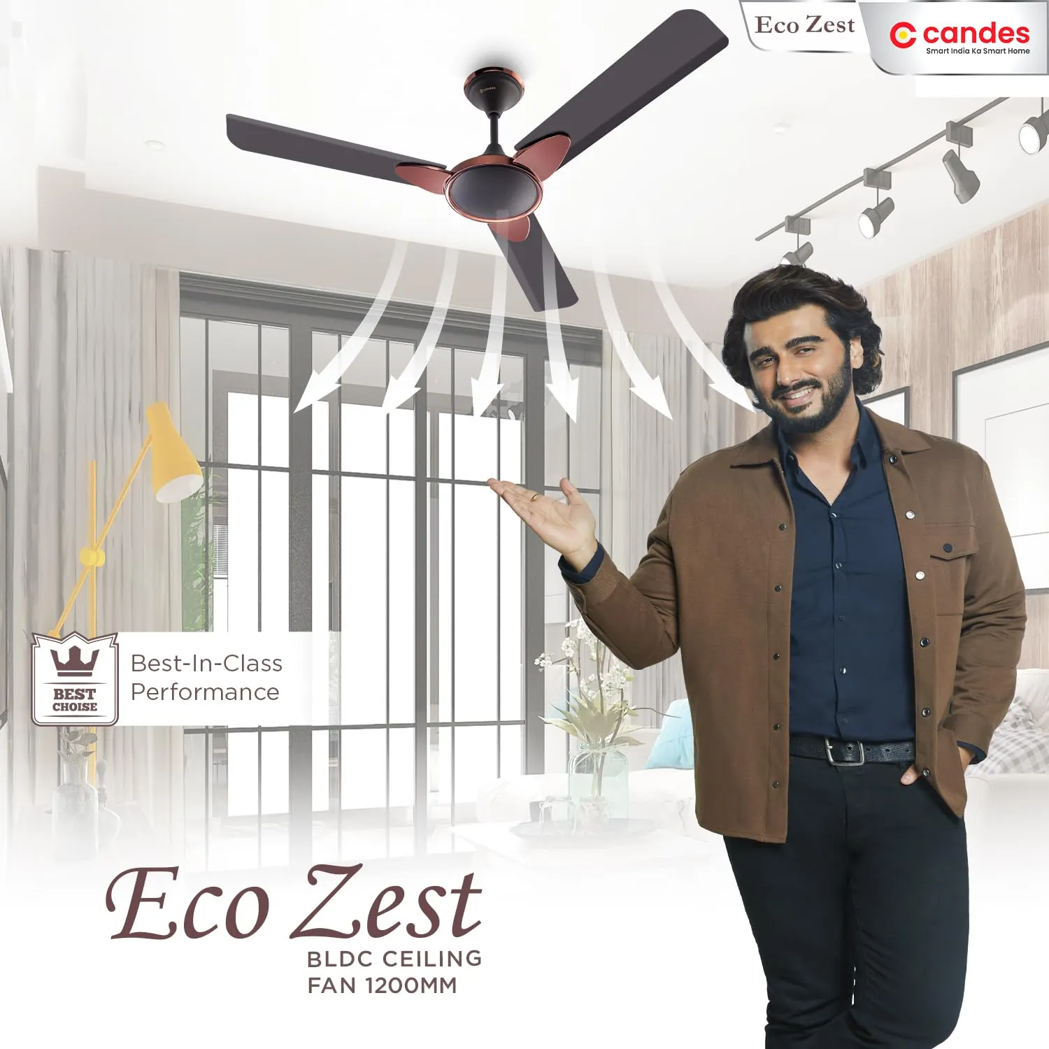 Candes Eco Zest Bldc Ceiling Fan 1200Mm /48 Inch|Bee 5 stars Rated, Upto 65% Energy Saving, High Air Delivery|High Speed Ceiling Fans For Home With Remote|2 1 Years Warranty|Coffee Brown