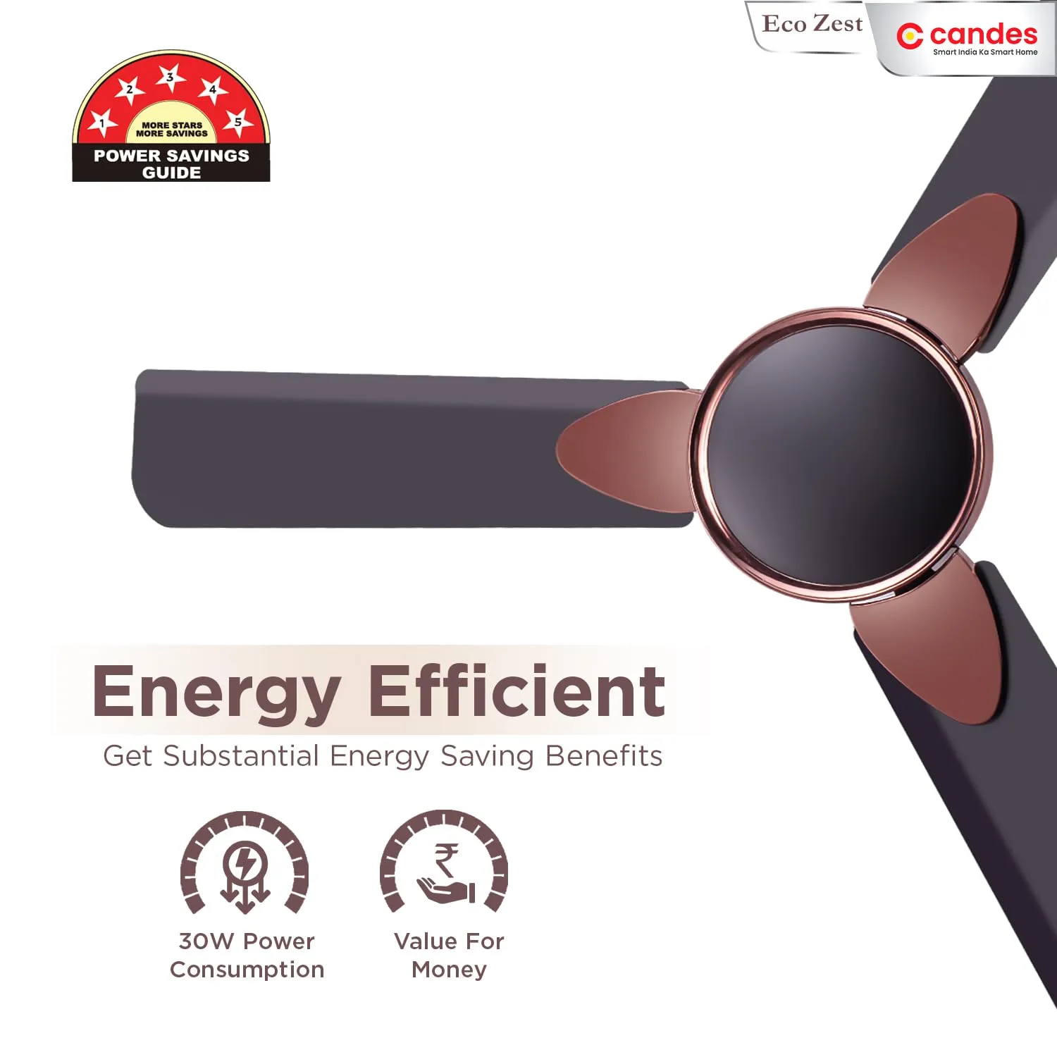 Candes Eco Zest Bldc Ceiling Fan 1200Mm /48 Inch|Bee 5 stars Rated, Upto 65% Energy Saving, High Air Delivery|High Speed Ceiling Fans For Home With Remote|2 1 Years Warranty|Coffee Brown