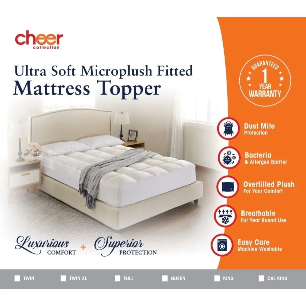 Cheer Collection Ultra Soft Mattress Topper | Silky Smooth and Plush Hypoallergenic Mattress Pad