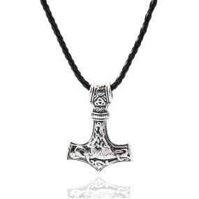 Classy Men Thor's Hammer Pendant Leather Necklace