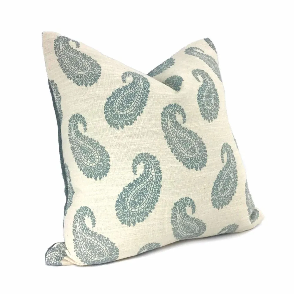 (CLEARANCE) Kravet Candice Olson Anjera Grace Spa Blue Ecru Sparkly Paisley Pillow Cover