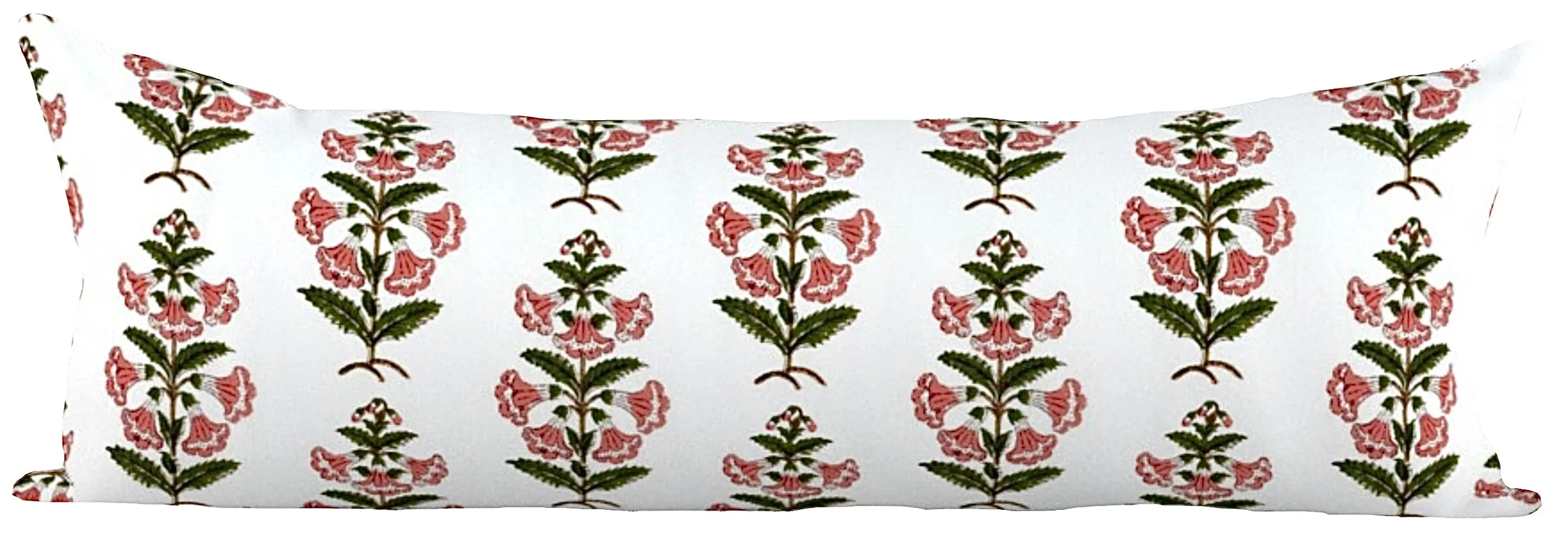 Coral Pink and Dark Green Petunia Block Printed Canvas Pillow Cover: Available in 10 Sizes