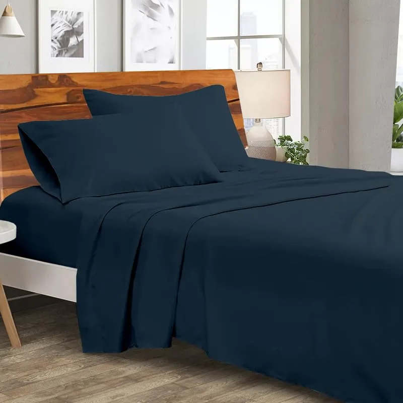 Cottington Lane Premium 100% Cotton Flat Bedsheets with 2 Pillow Covers |186 TC Super Soft - Single Size - 60" x 90", 153 x 229 Cm_Navy