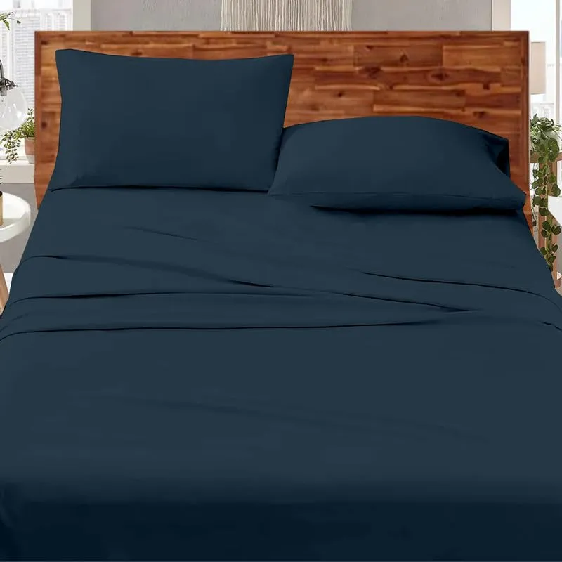 Cottington Lane Premium 100% Cotton Flat Bedsheets with 2 Pillow Covers |186 TC Super Soft - Single Size - 60" x 90", 153 x 229 Cm_Navy