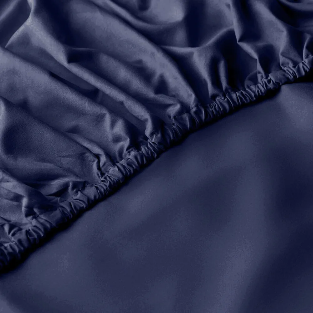 Cotton Home 100% Cotton Satin 300TC 3-piece Fitted Sheet Navy Blue