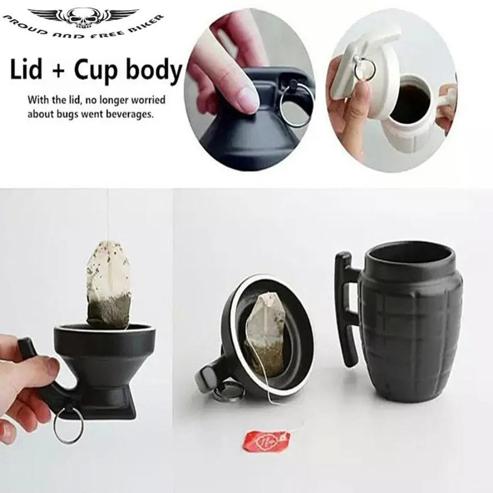 Creative Hand Grenade Designed Mug Ceramic Water Coffee Mug Cup With Lid Handgrip Office Tea Cup Drinkware