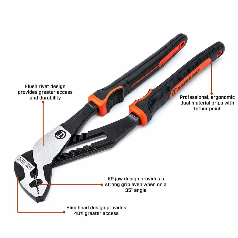 Crescent RTZ212CG 12" Z2 K9™ Strt Jaw Dual Material Tongue and Groove Pliers