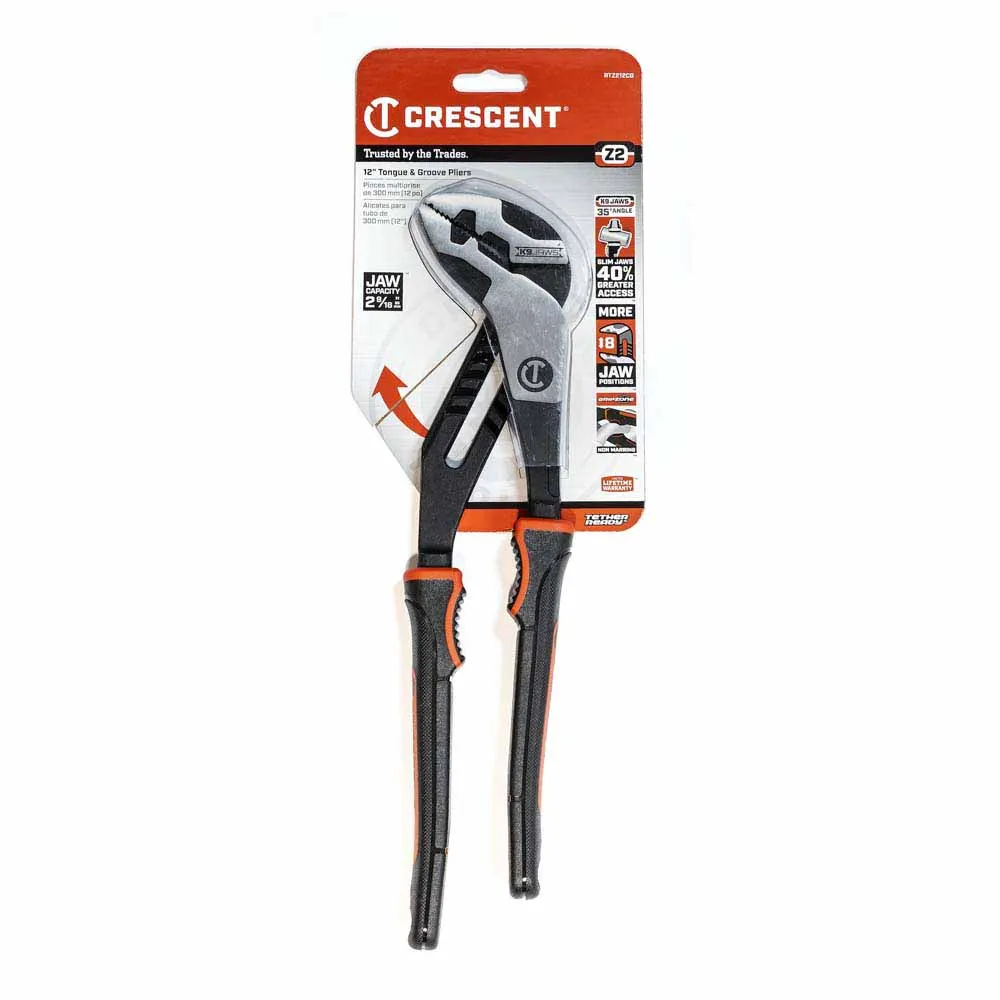 Crescent RTZ212CG 12" Z2 K9™ Strt Jaw Dual Material Tongue and Groove Pliers