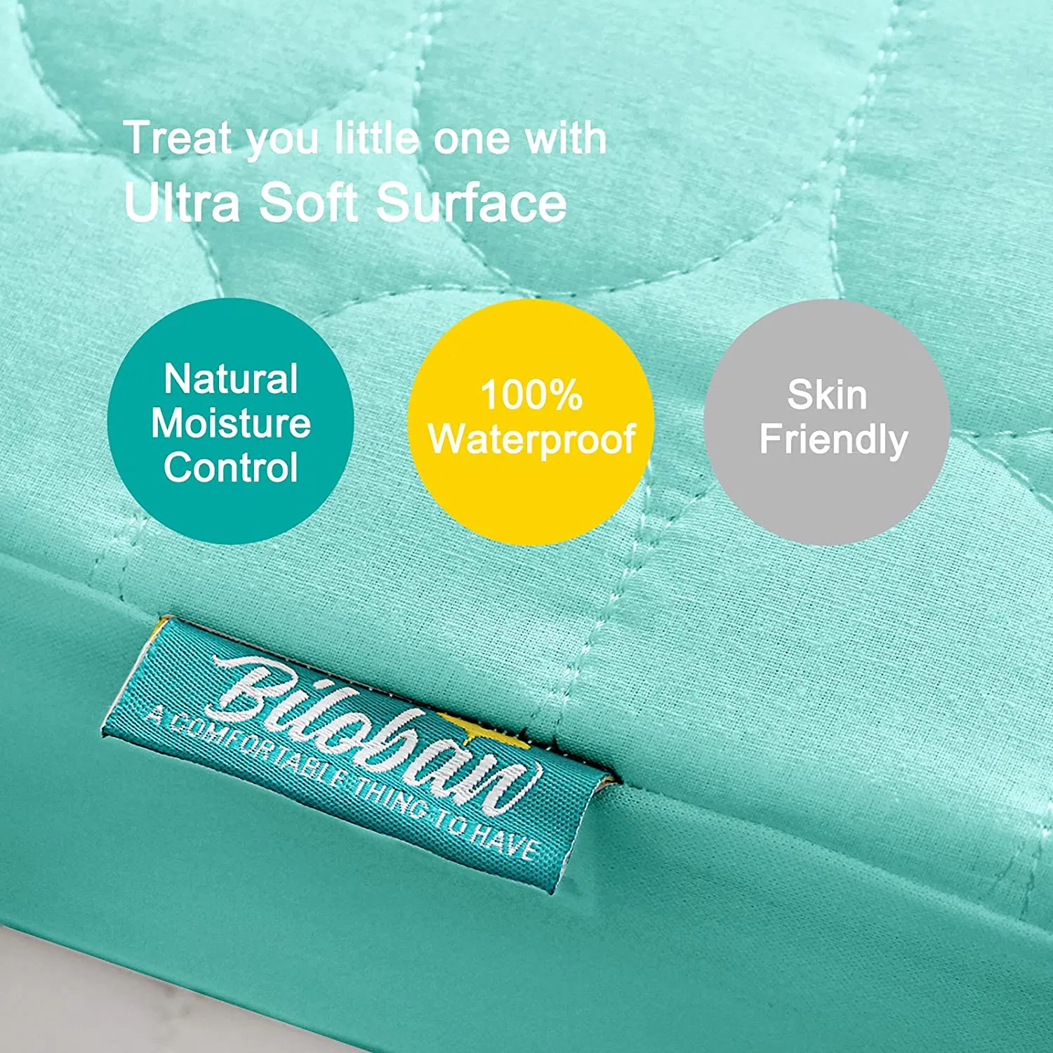 Crib Mattress Protector/ Pad Cover - Quilted Microfiber, Waterproof, Aqua (for Standard Crib/ Toddler Bed)