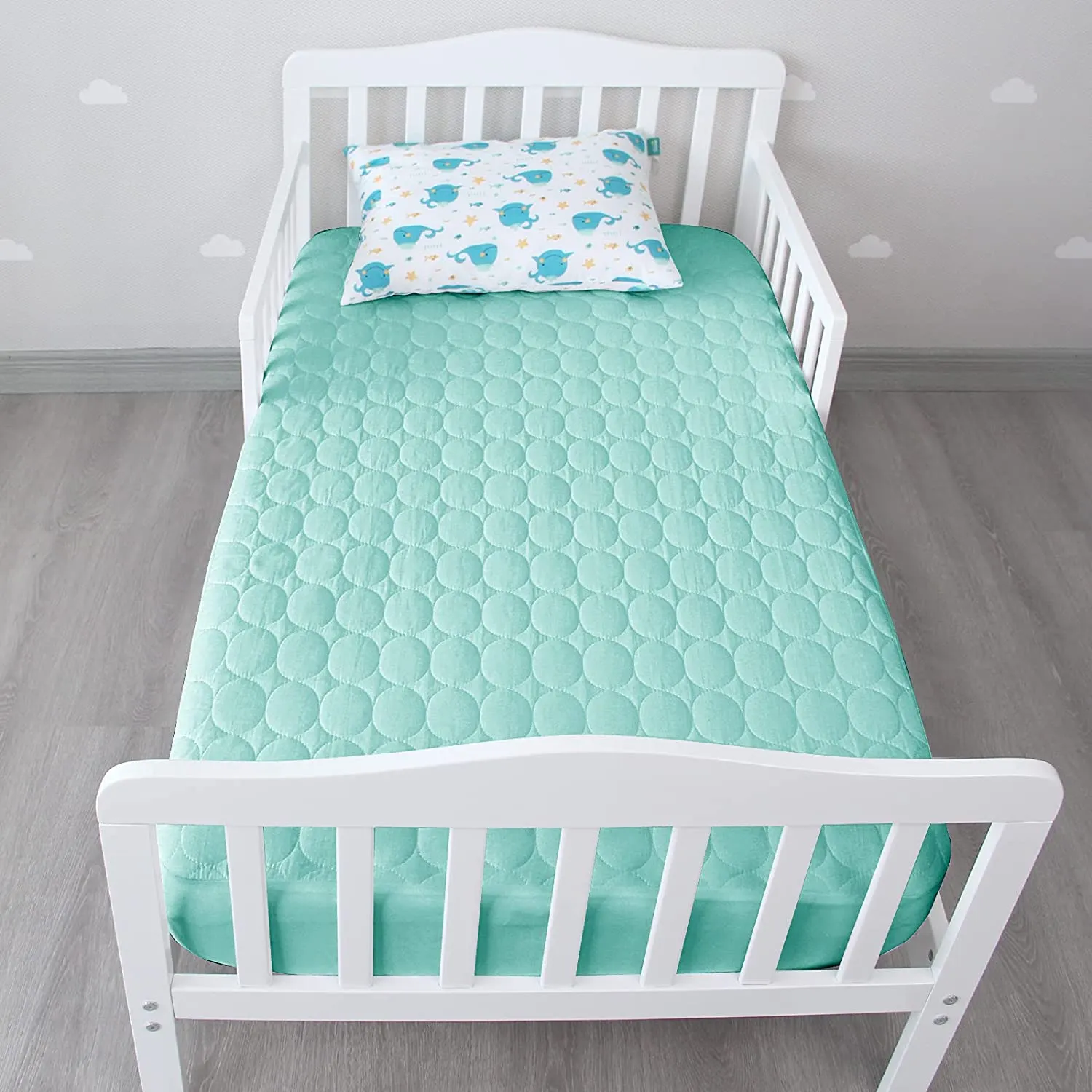 Crib Mattress Protector/ Pad Cover - Quilted Microfiber, Waterproof, Aqua (for Standard Crib/ Toddler Bed)