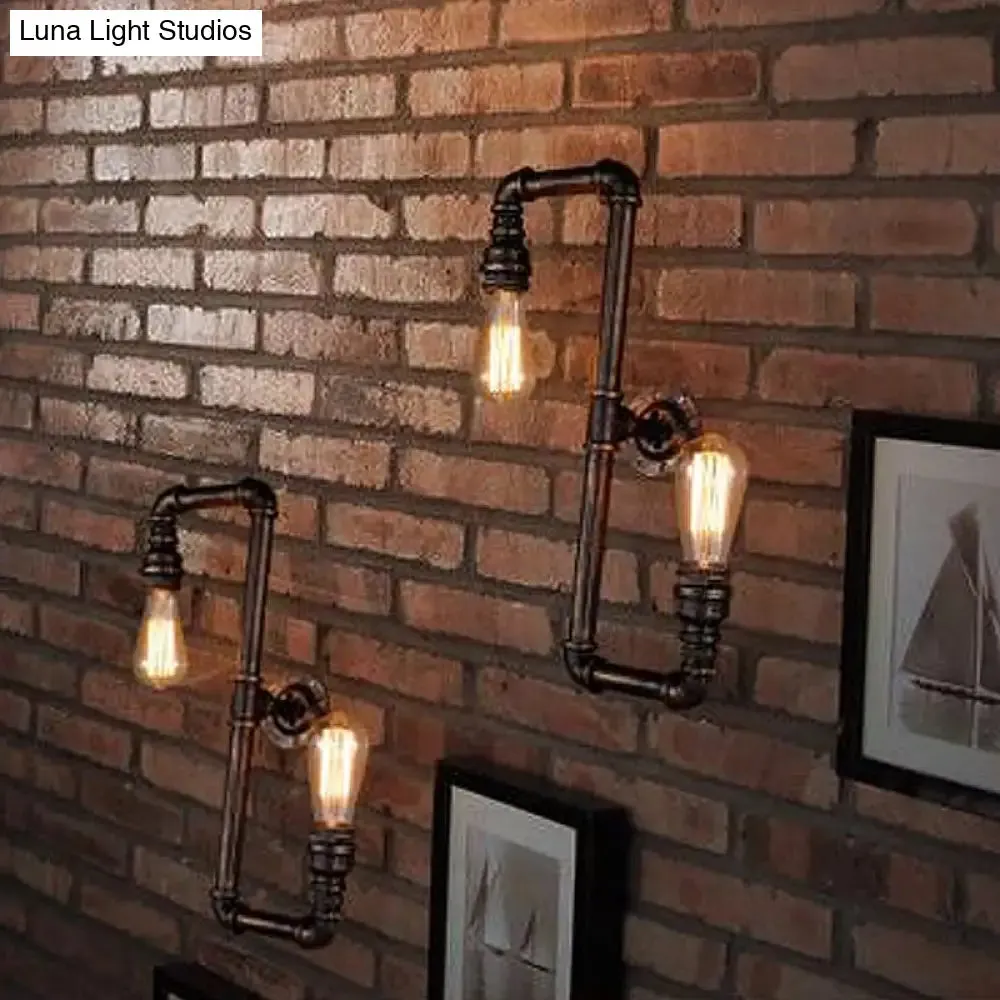 Cyberpunk Bronze Finish Iron Wall Mounted Lamp - 2 Heads Tortuous Pipe Wall Light Kit for Restaurants