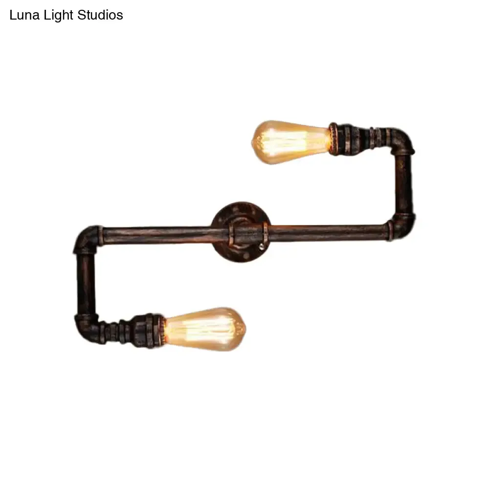 Cyberpunk Bronze Finish Iron Wall Mounted Lamp - 2 Heads Tortuous Pipe Wall Light Kit for Restaurants