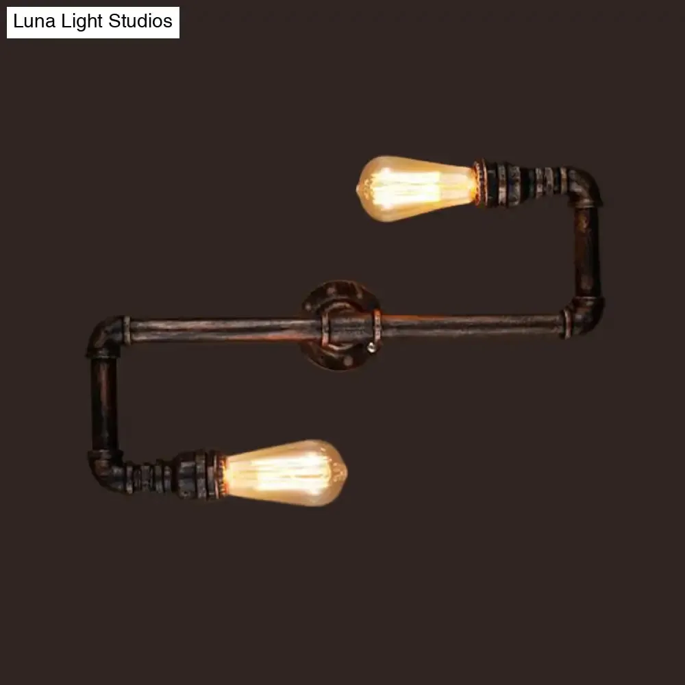 Cyberpunk Bronze Finish Iron Wall Mounted Lamp - 2 Heads Tortuous Pipe Wall Light Kit for Restaurants