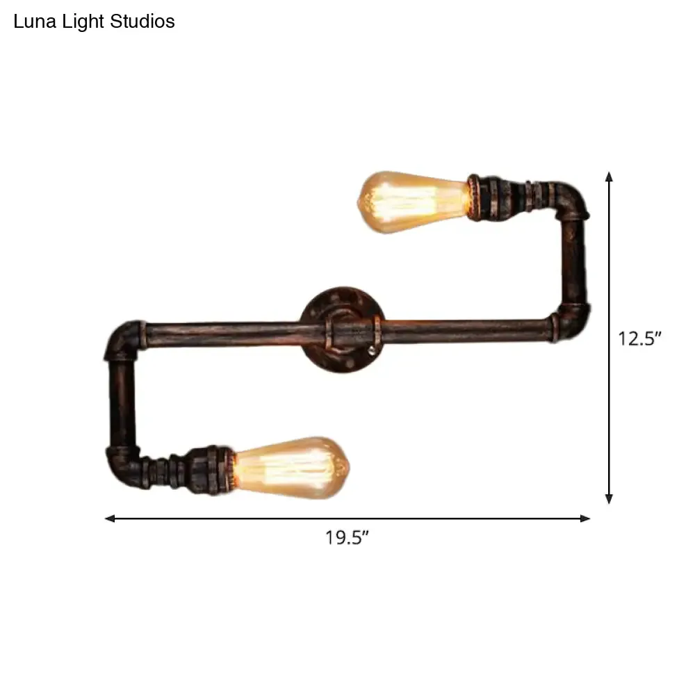 Cyberpunk Bronze Finish Iron Wall Mounted Lamp - 2 Heads Tortuous Pipe Wall Light Kit for Restaurants